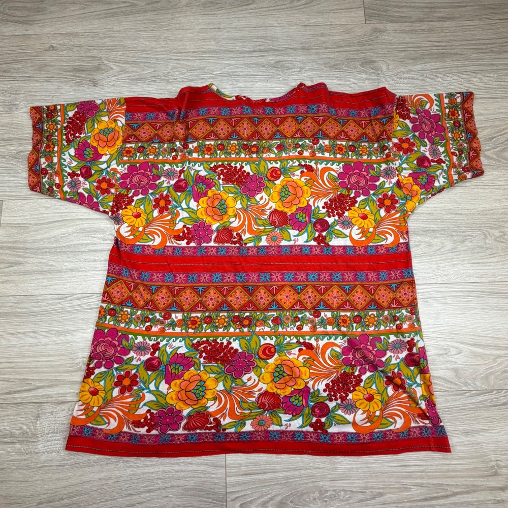 Express Tricot Vintage 90s Floral Border Print Cotton Top Made in Italy Womens L - Picture 6 of 6